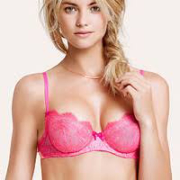 VICTORIA'S SECRET PINK CHANTILLY UNLINED DEMI BRA - Picture 1 of 1
